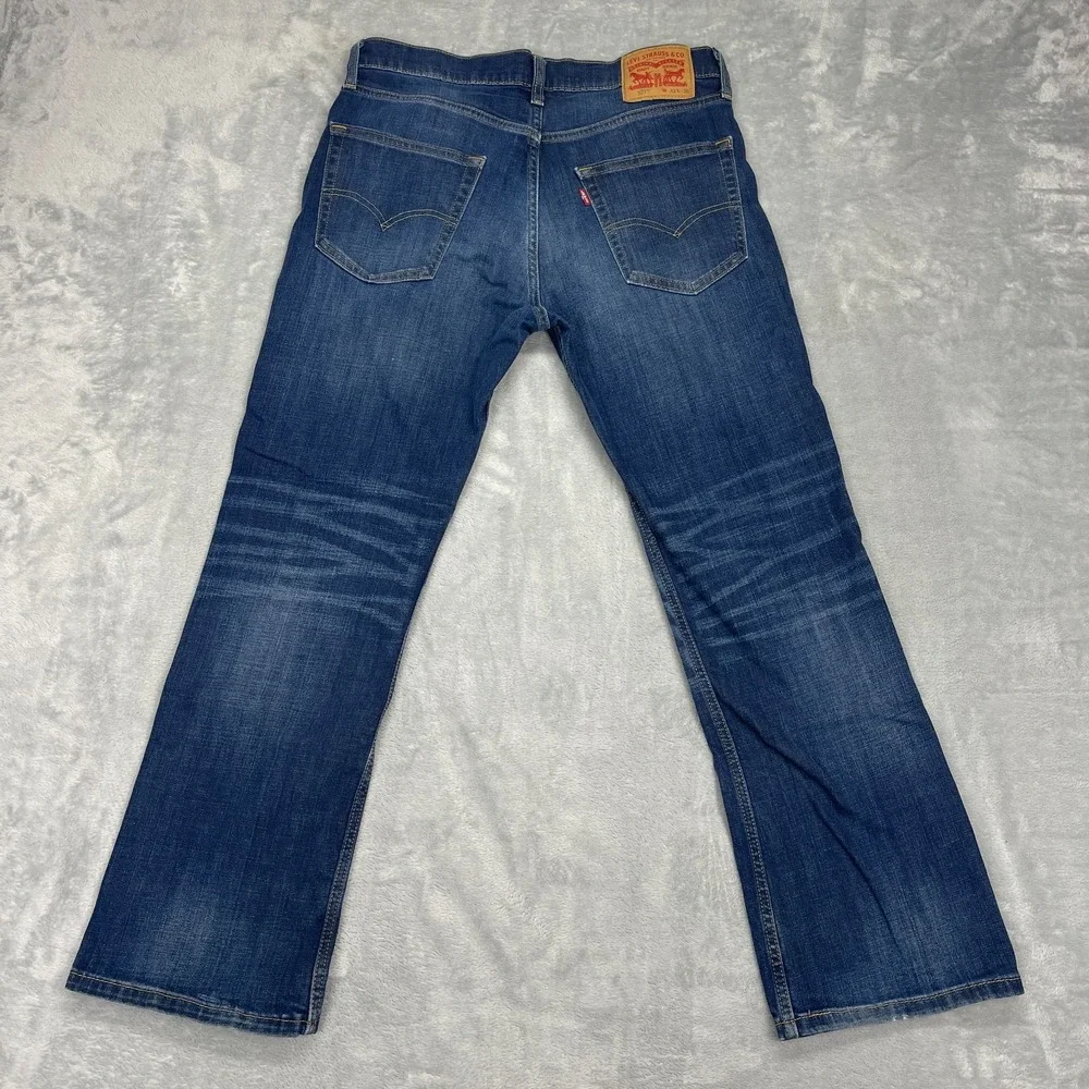 Levi's Jeans Mens 33x30 Blue Denim Whiskered Faded Low Rise 527 Slim Bootcut Leg